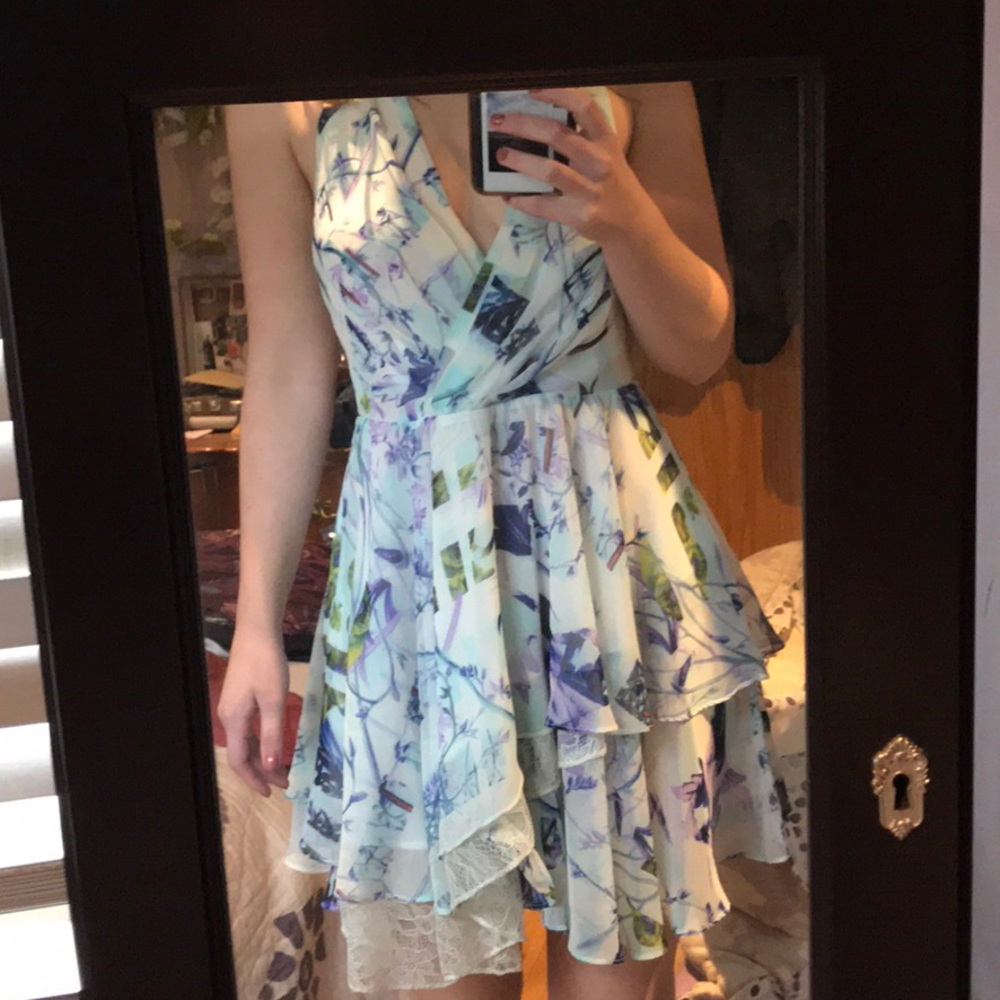 Tiffany blue print dress with lace detail